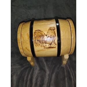Hand Made wooden barrel piggy bankwood-burned or engraved rooster design